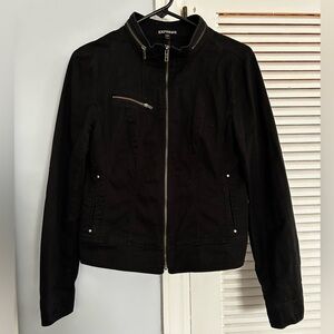 Vintage Express Black Women's Cropped Cotton Moto Jacket 6